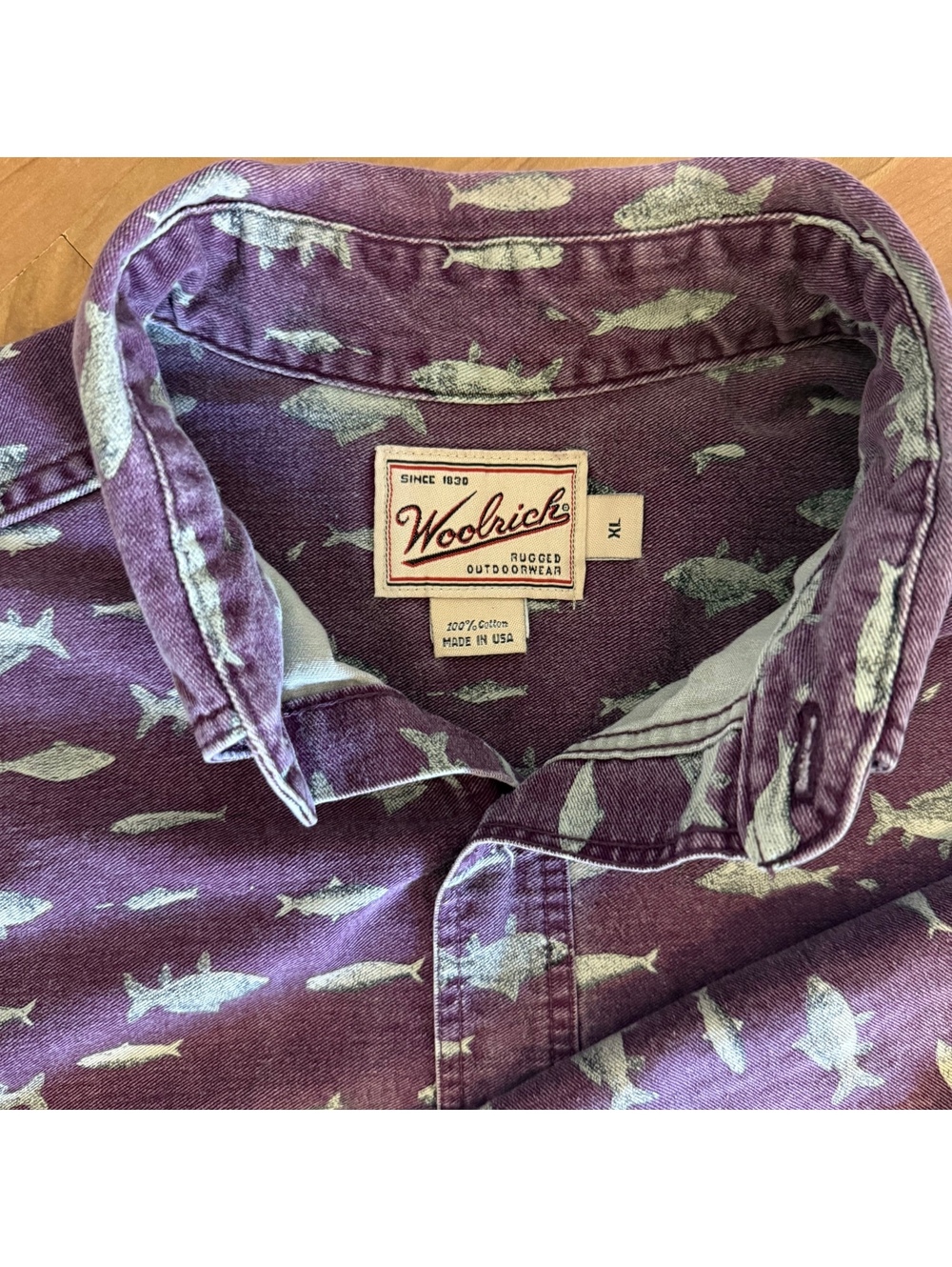 Vintage 90s Woolrich Fish Print Shirt Mens XL Made USA Trout AOP Button Down